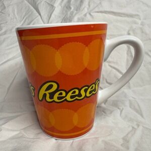 Reeses Candy‎ Logo Tall Mug Orange Peanut Butter Cup Pattern Ceramic Coffee Tea